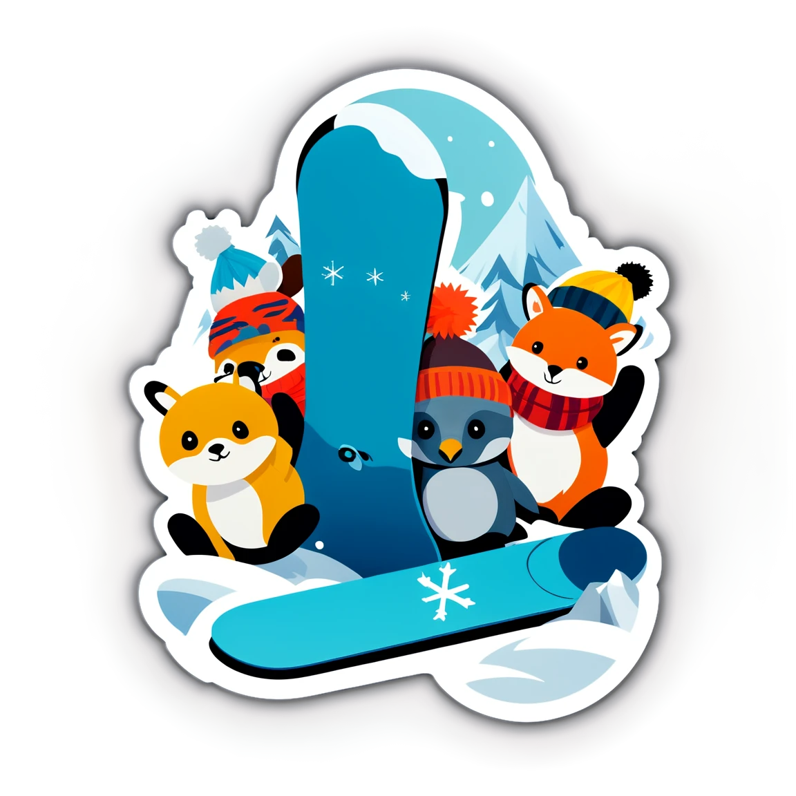 Snowboard sticker with winter animals