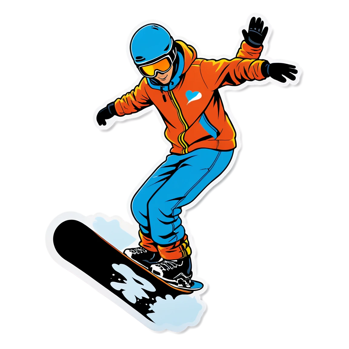 Snowboard sticker showing a snowboarder performing tricks