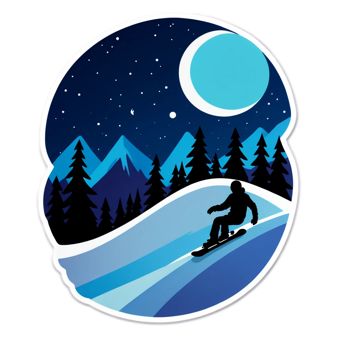 Snowboard sticker featuring a night scene