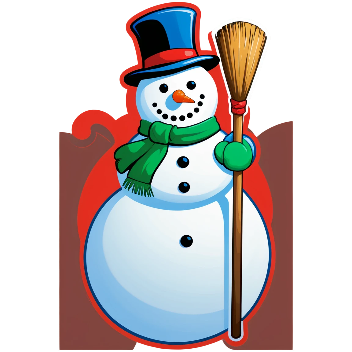 Snowman holding broom, snowman sticker