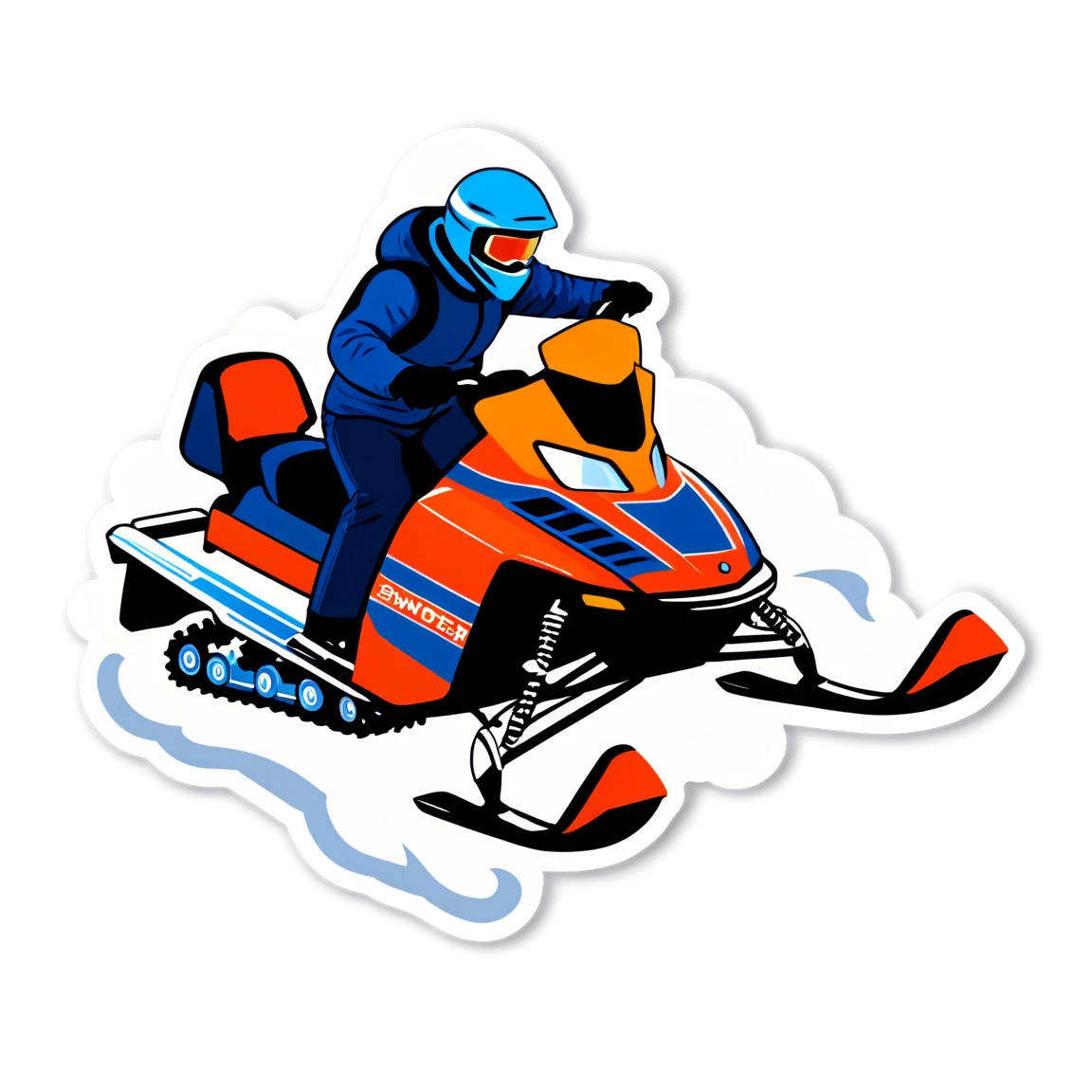 Snowmobile with helmet, snowmobile sticker