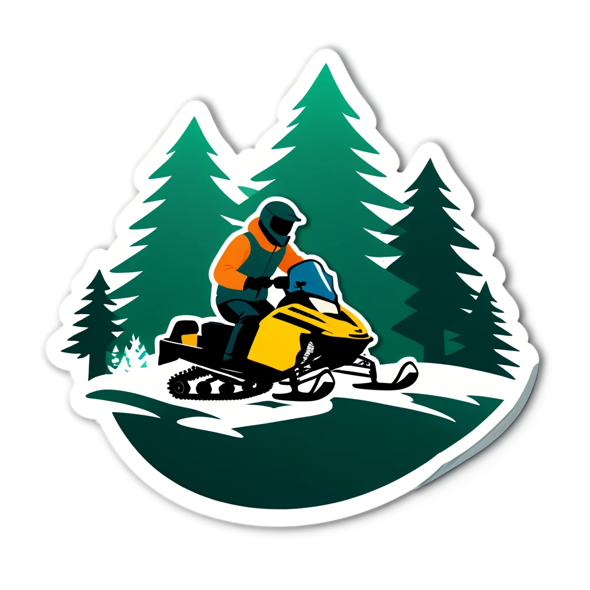 Snowmobile in forest, snowmobile sticker