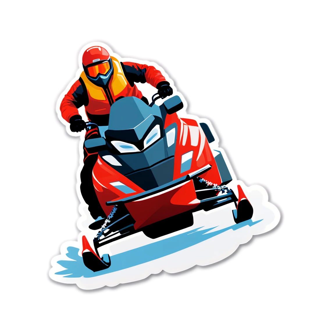 Red snowmobile in action, snowmobile sticker