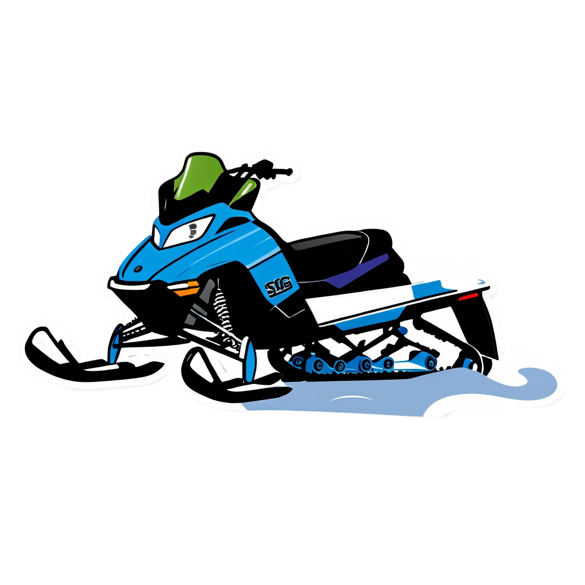 Snowmobile parked, snowmobile sticker