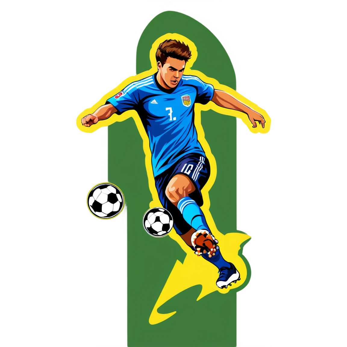 Soccer sticker with a player kicking a ball