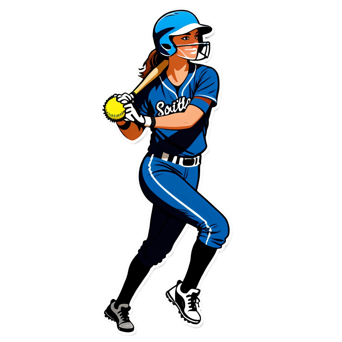 Softball player in action, sports sticker, Softball sticker