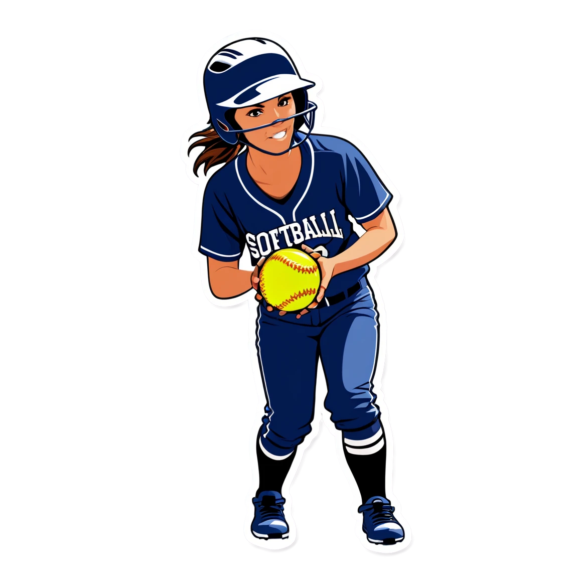 Softball player wearing a helmet, sports sticker, Softball sticker