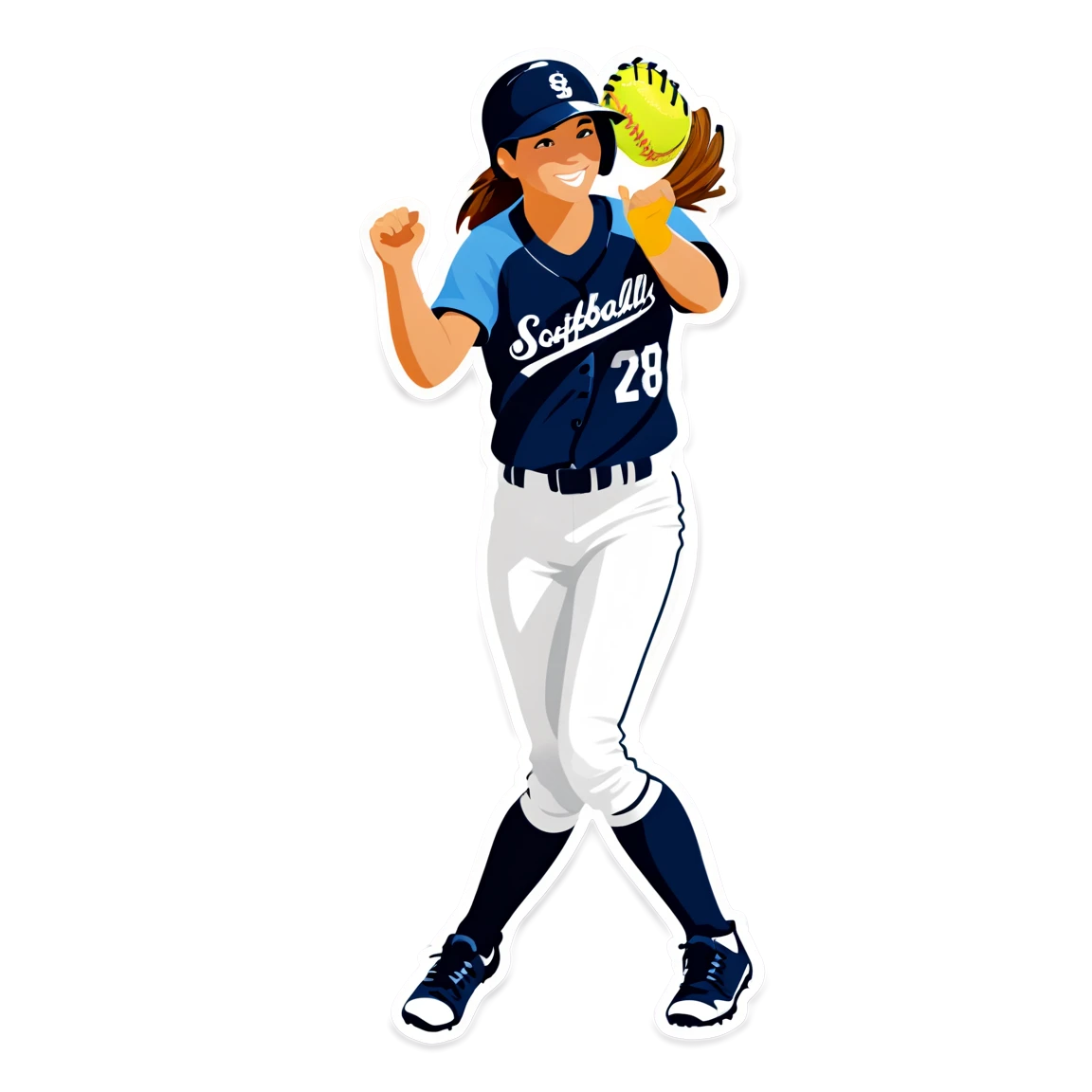 Softball player celebrating, sports sticker, Softball sticker