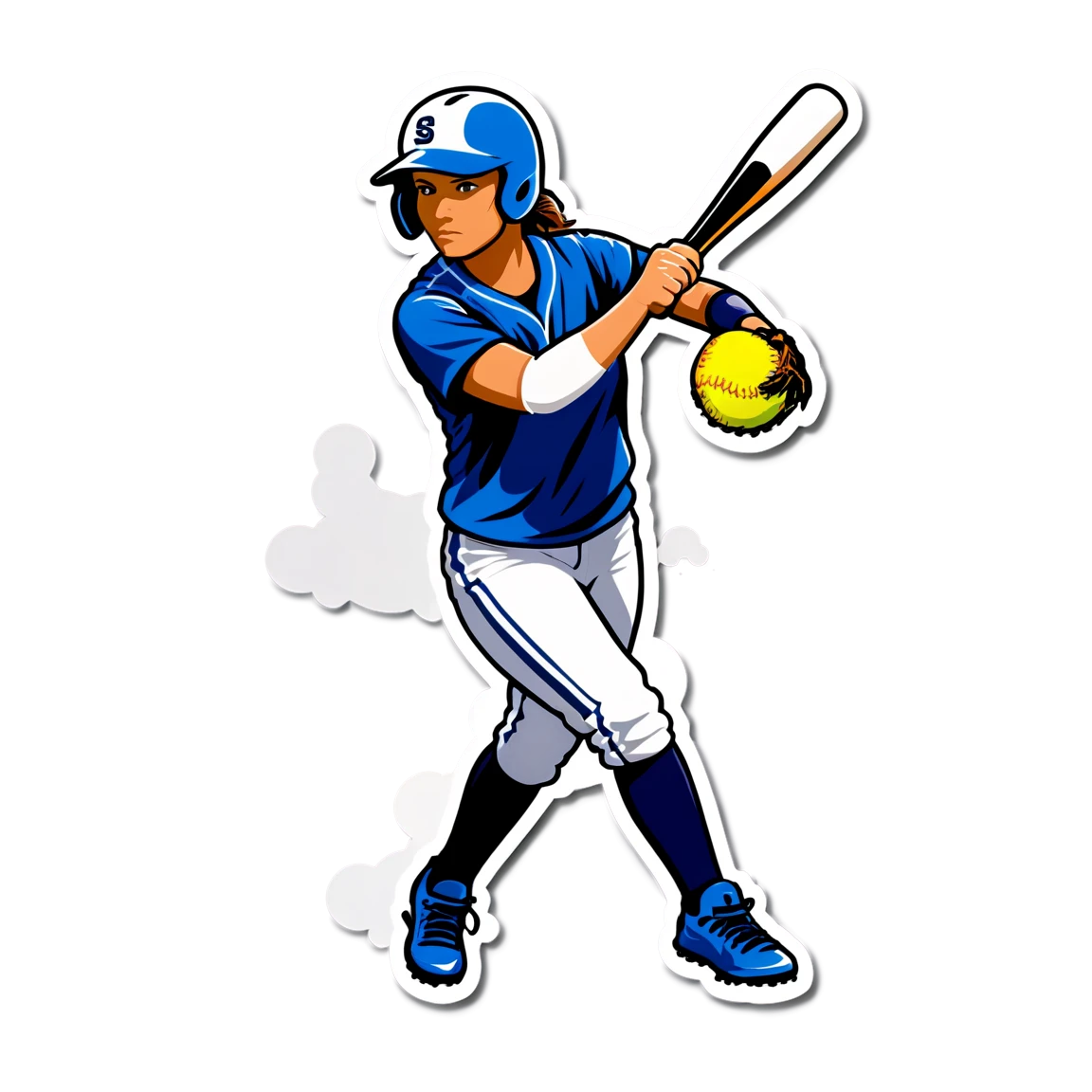 Softball player with team, sports sticker, Softball sticker