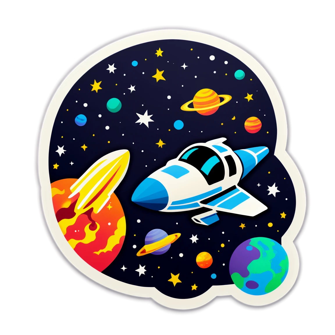 Space sticker with spaceship