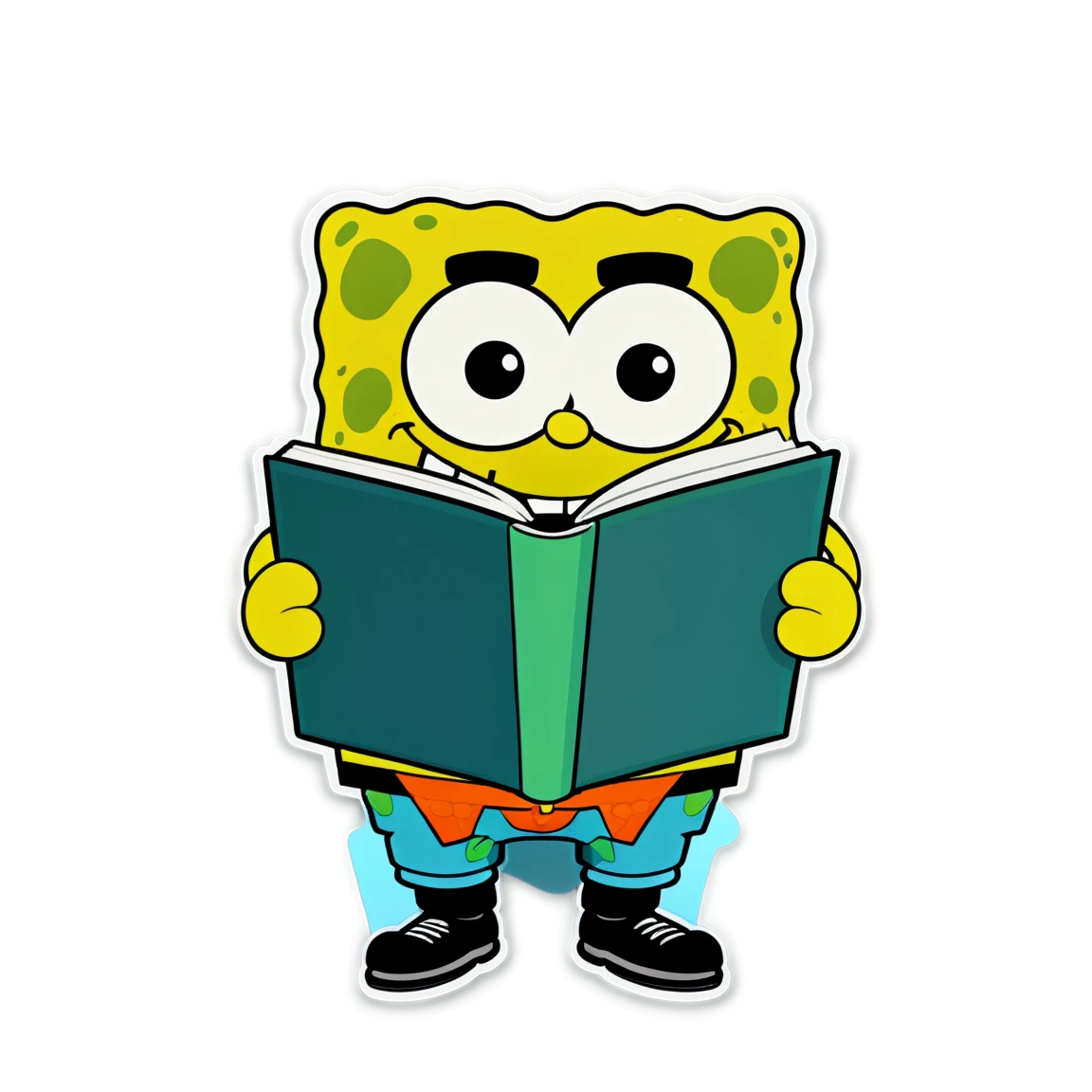 Spongebob sticker reading a book