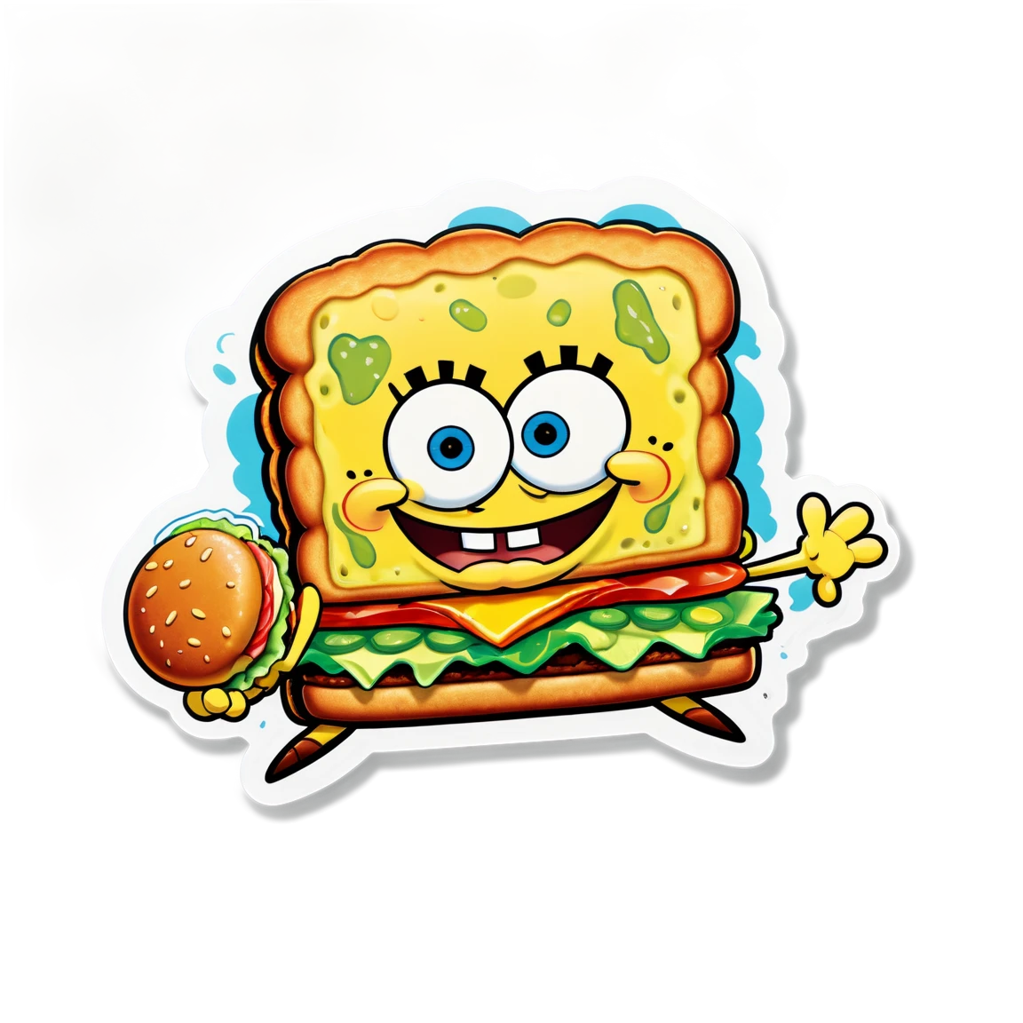 Spongebob sticker holding a krabby patty