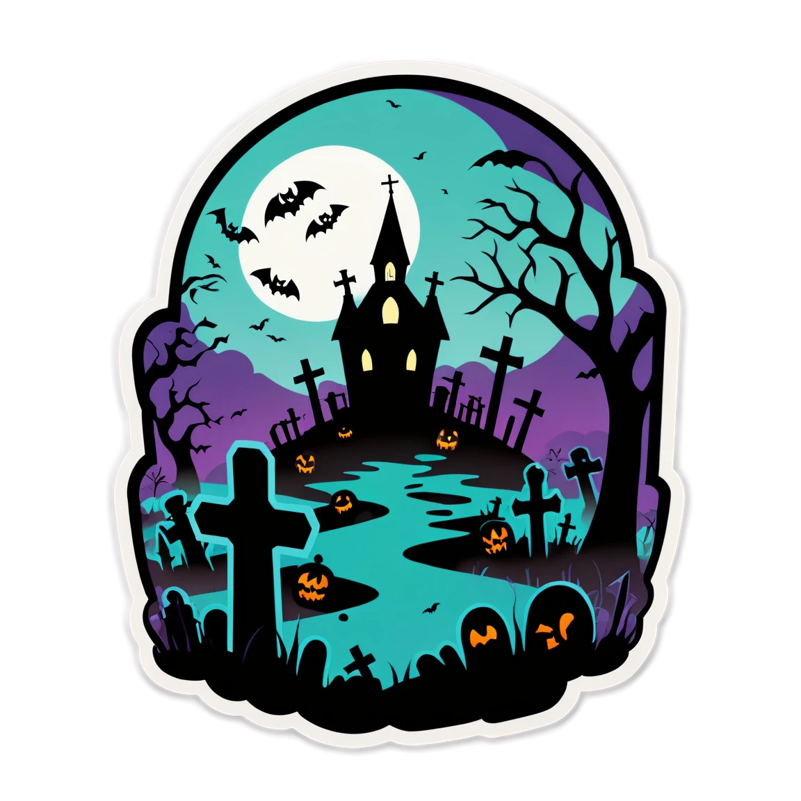 Spooky graveyard, spooky sticker