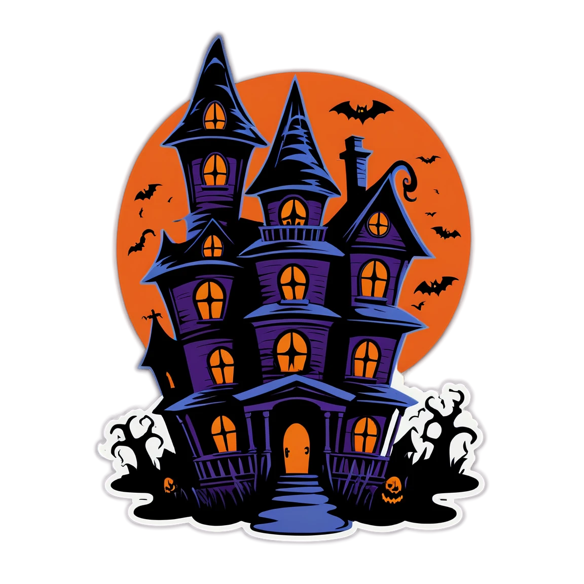 Spooky haunted house, spooky sticker