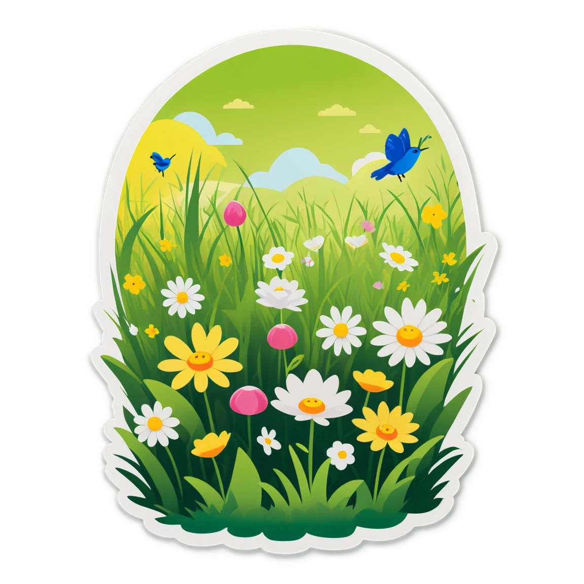 Spring sticker in a meadow