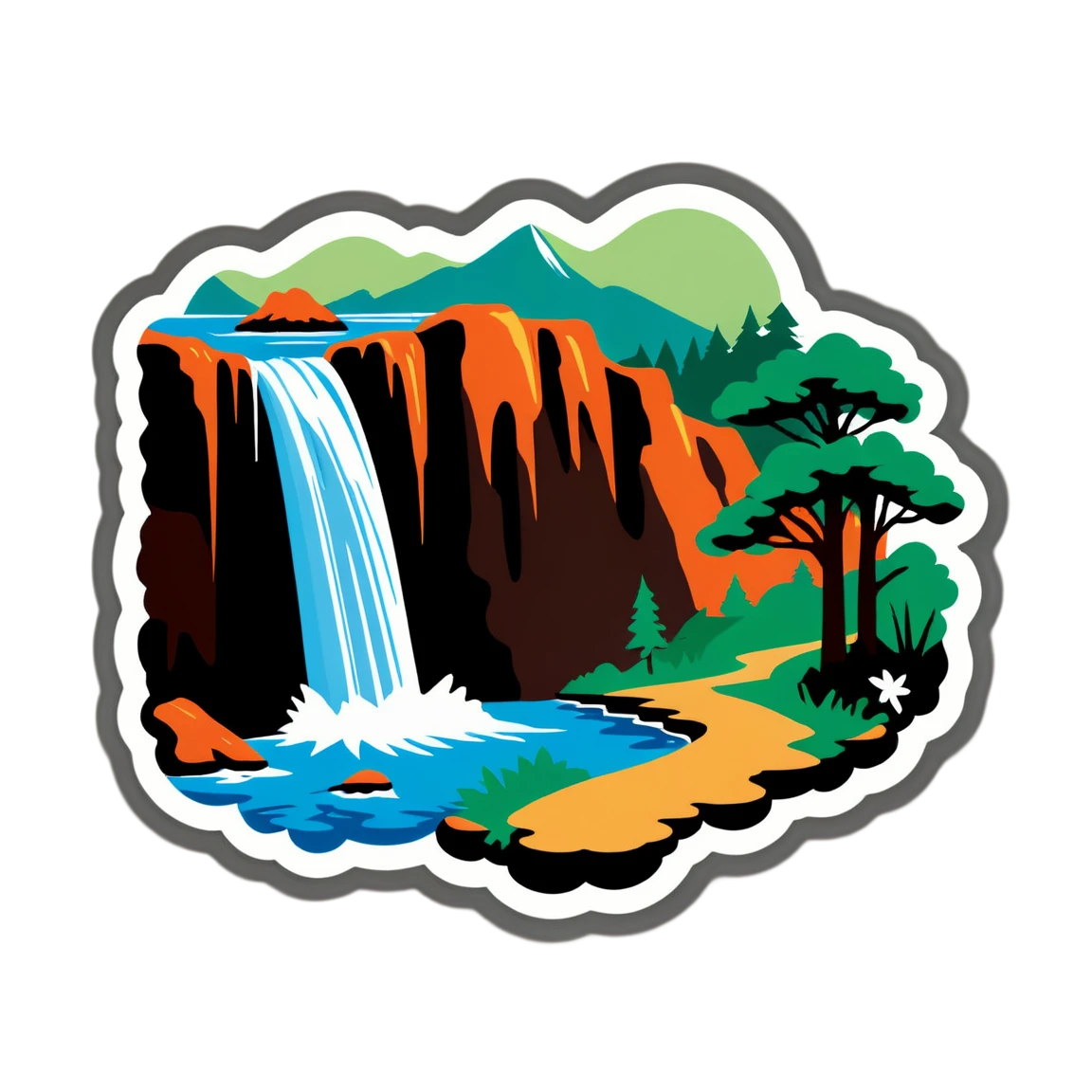 State park sticker with a waterfall