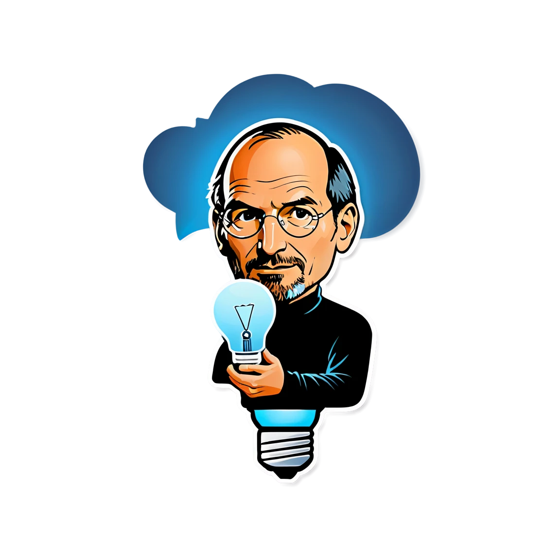 Steve Jobs with lightbulb, tech visionary sticker, Steve Jobs sticker