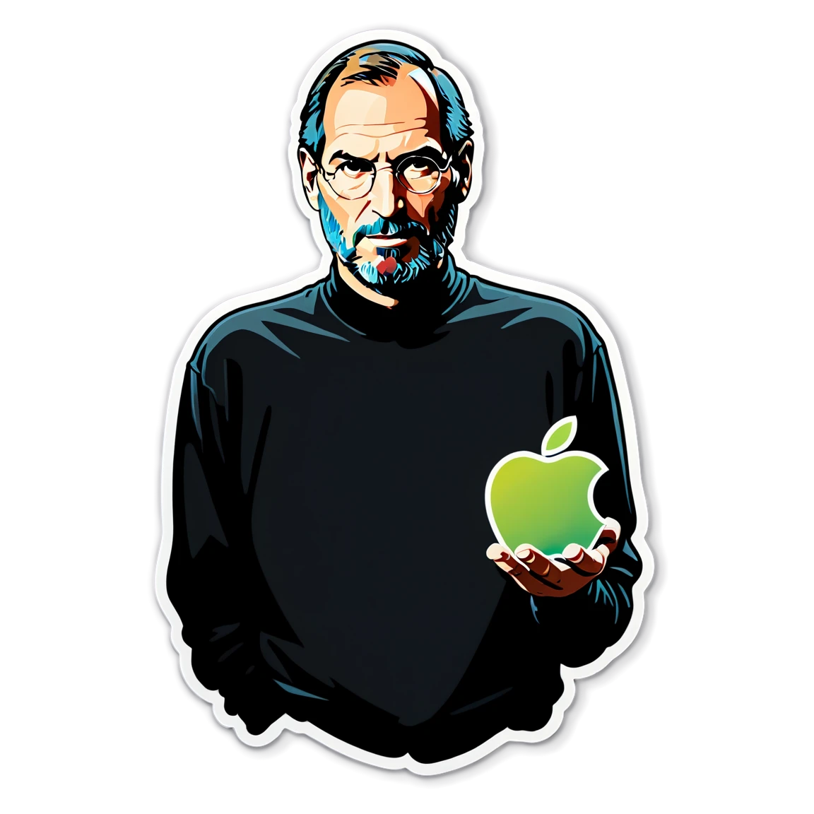 Steve Jobs with Apple logo, tech visionary sticker, Steve Jobs sticker