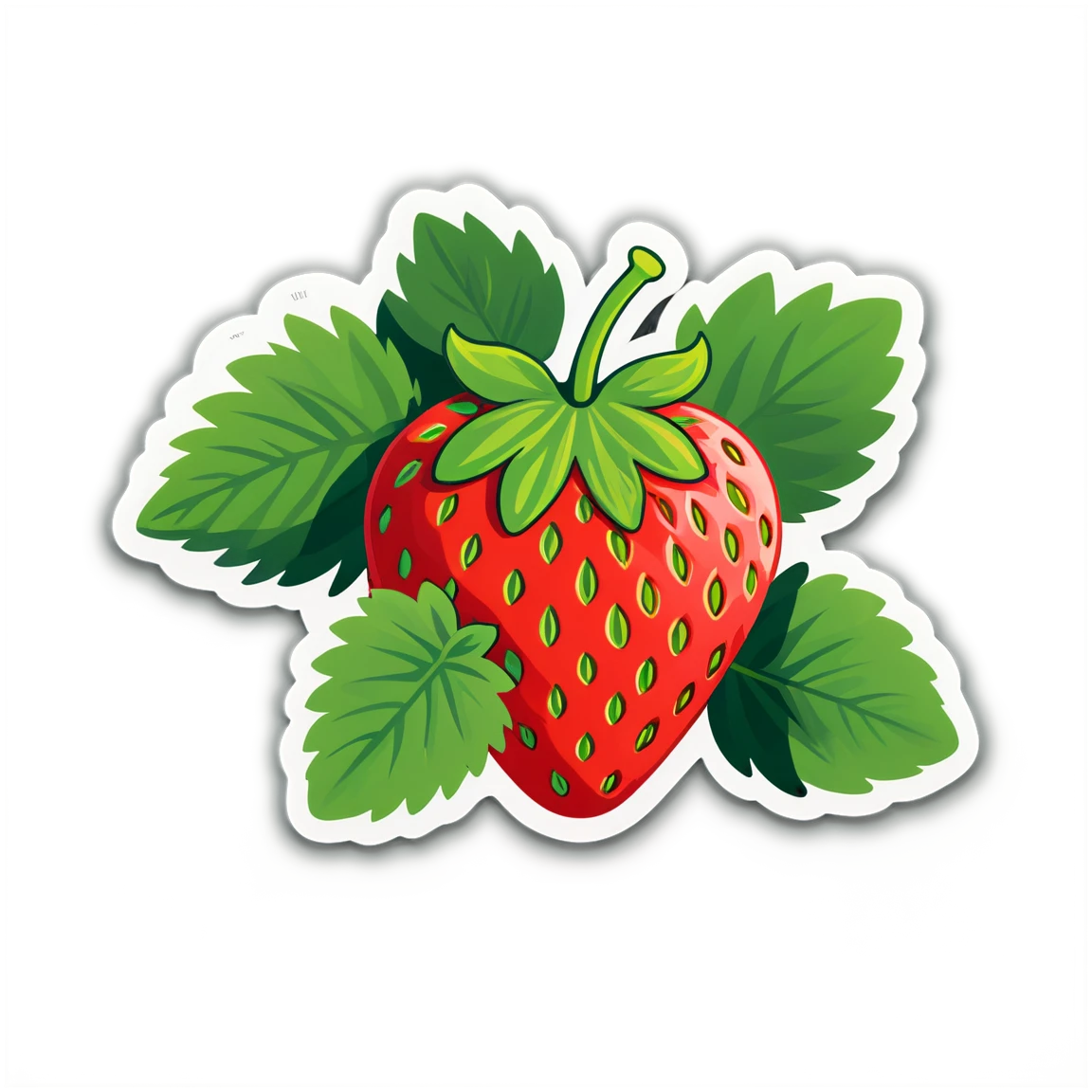 Strawberry with leaves, strawberry sticker