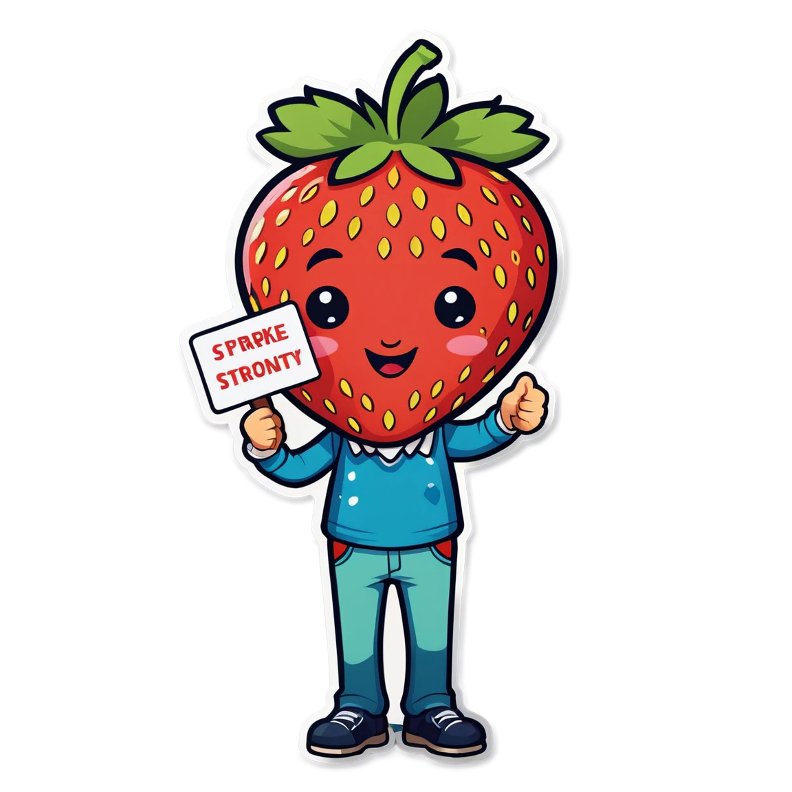 Strawberry holding a sign, strawberry sticker