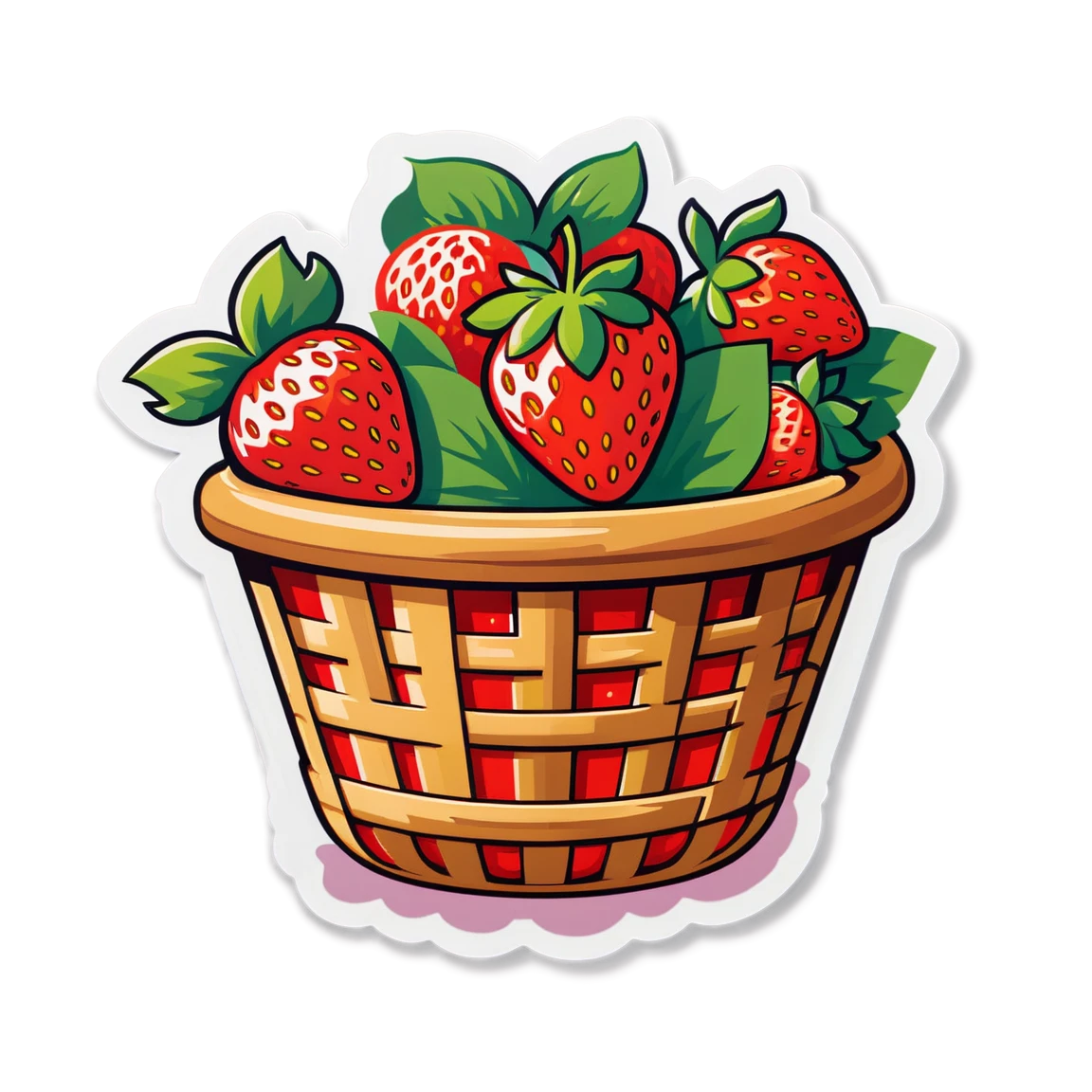 Strawberry with a basket of strawberries, strawberry sticker