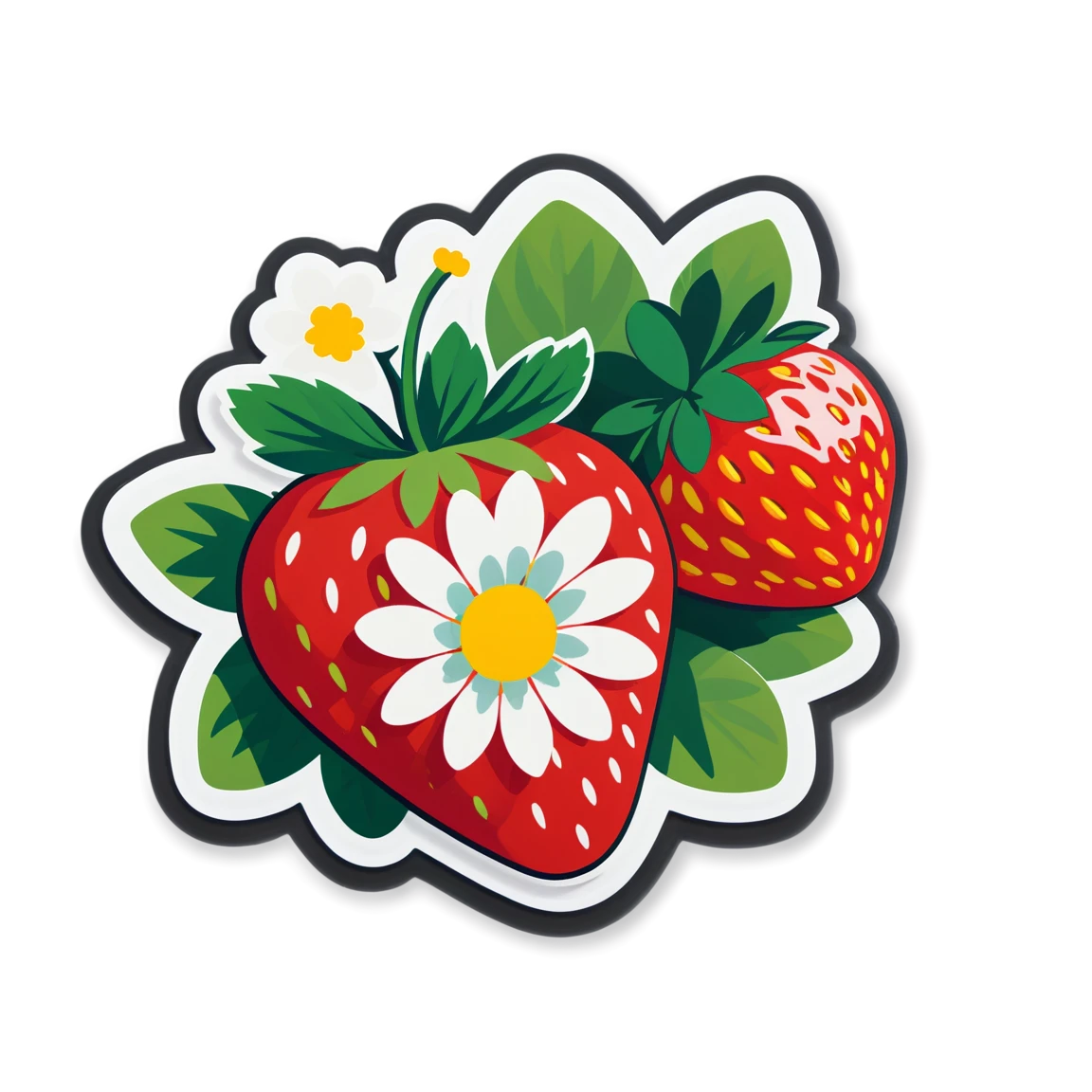 Strawberry with flower, strawberry sticker