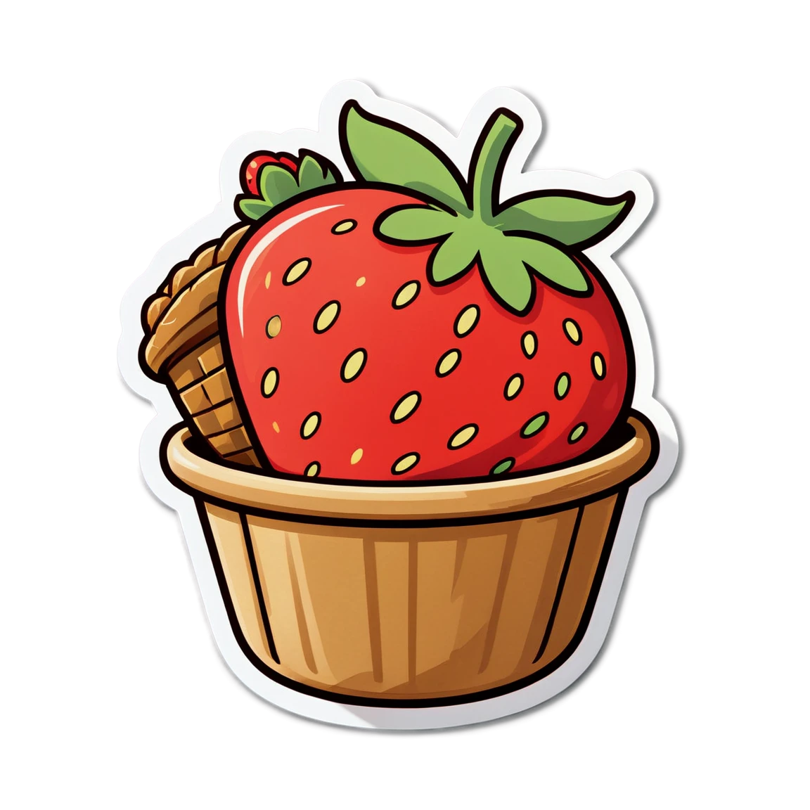 Strawberry with tiny basket, strawberry sticker