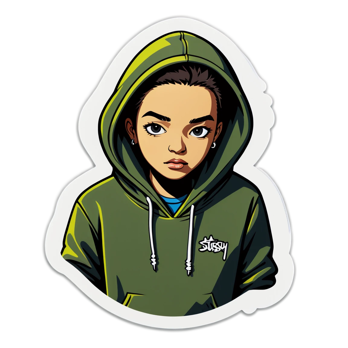 Stussy wearing a hoodie, Stussy sticker