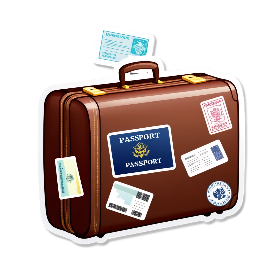 Suitcase with passport stamps, suitcase sticker