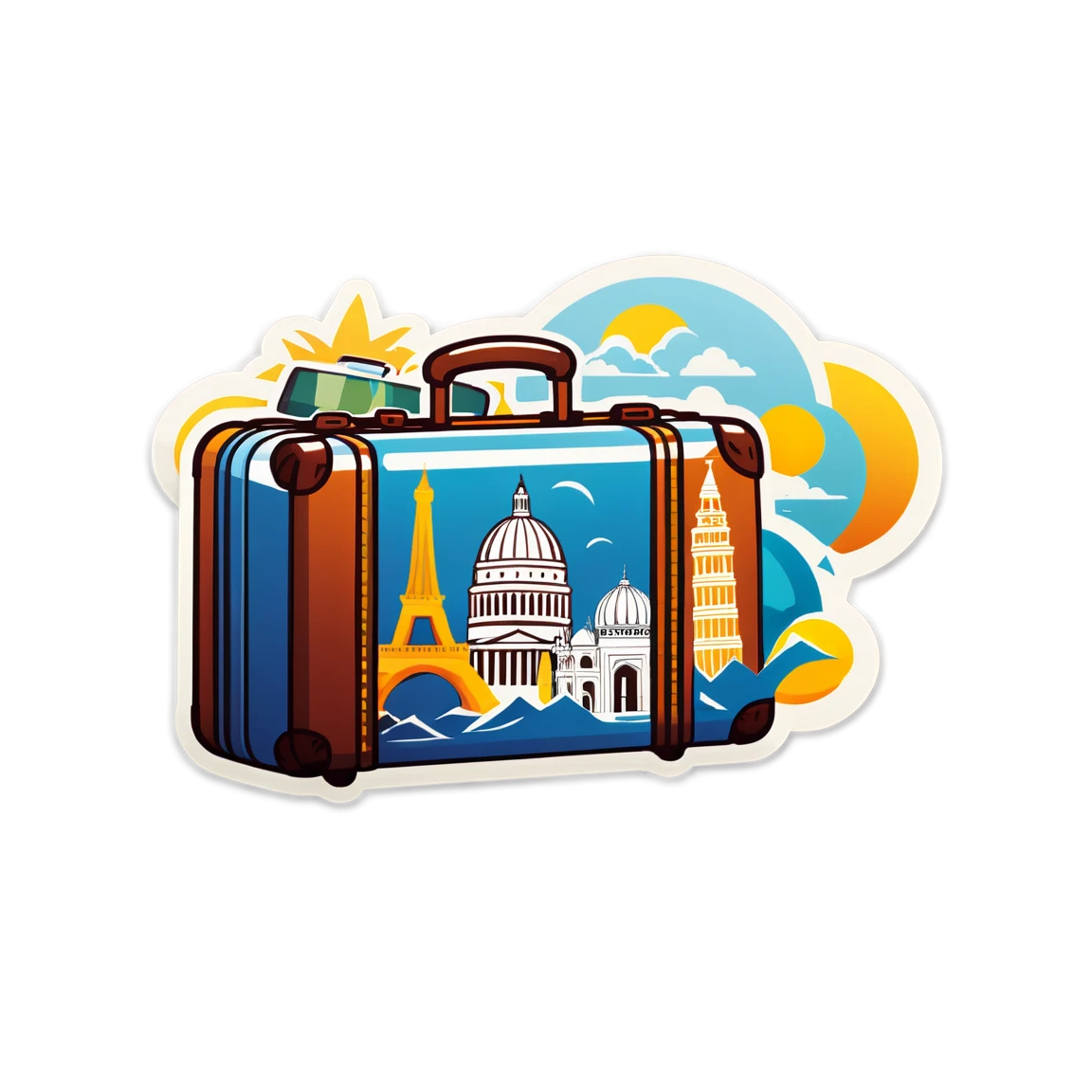 Suitcase with landmarks, suitcase sticker