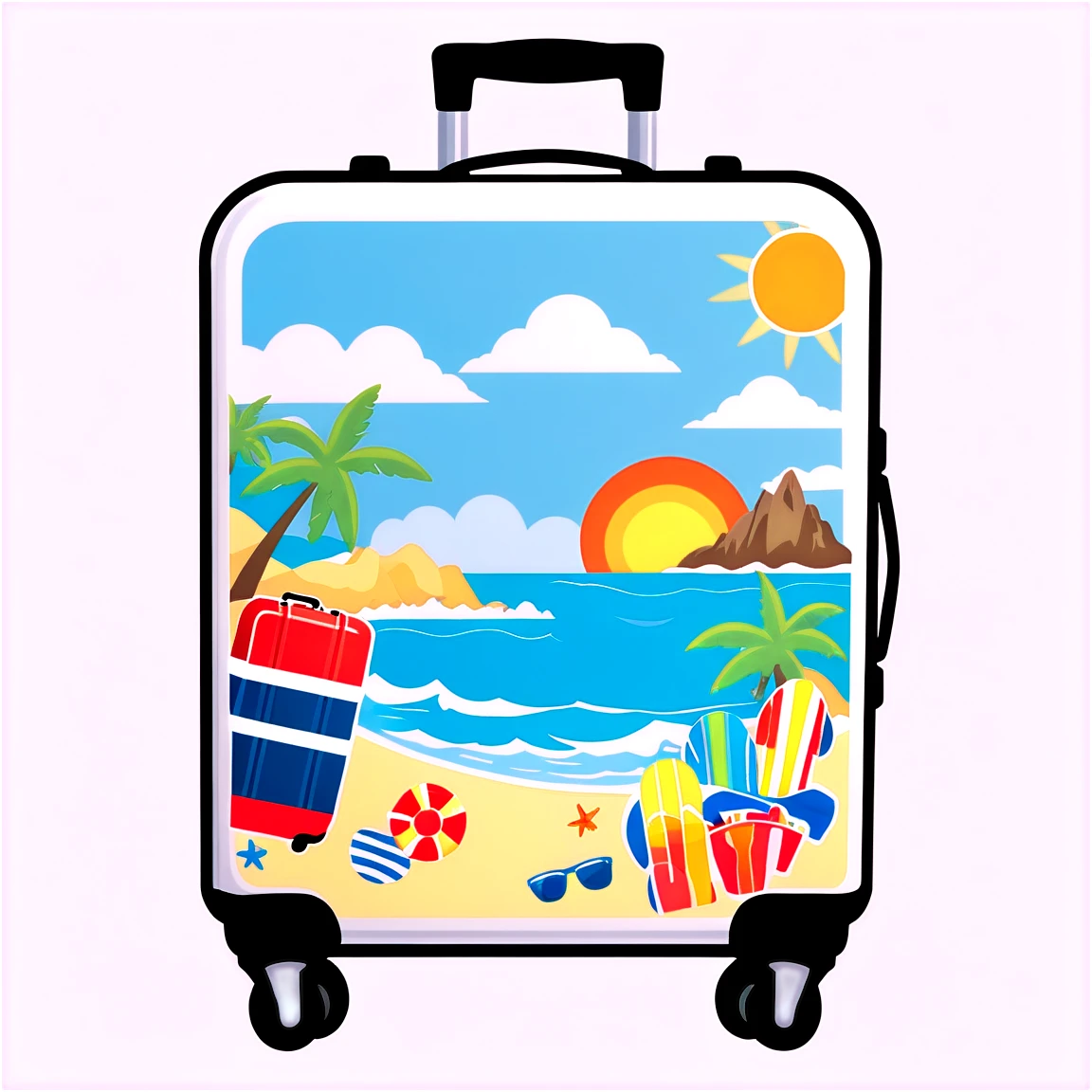 Suitcase with beach scenes, suitcase sticker