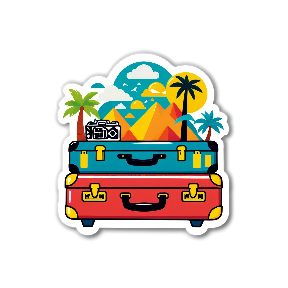 Suitcase with adventure themes, suitcase sticker