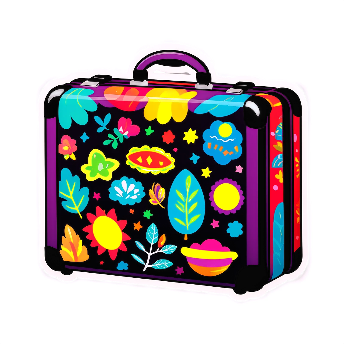 Suitcase with colorful designs, suitcase sticker