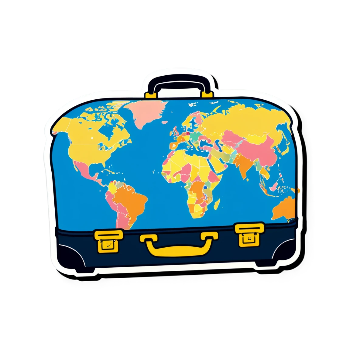 Suitcase with world maps, suitcase sticker