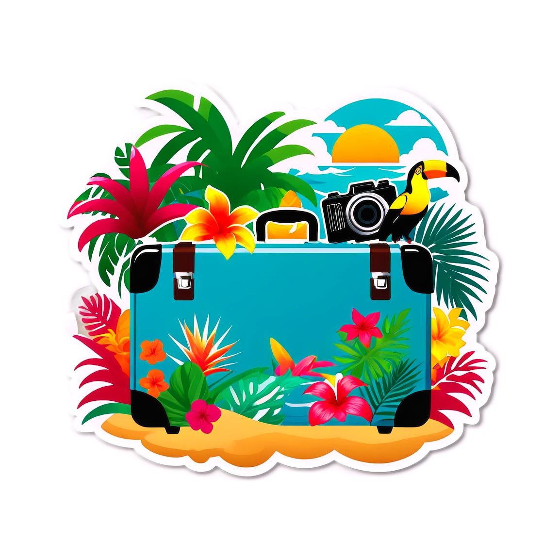 Suitcase with tropical images, suitcase sticker