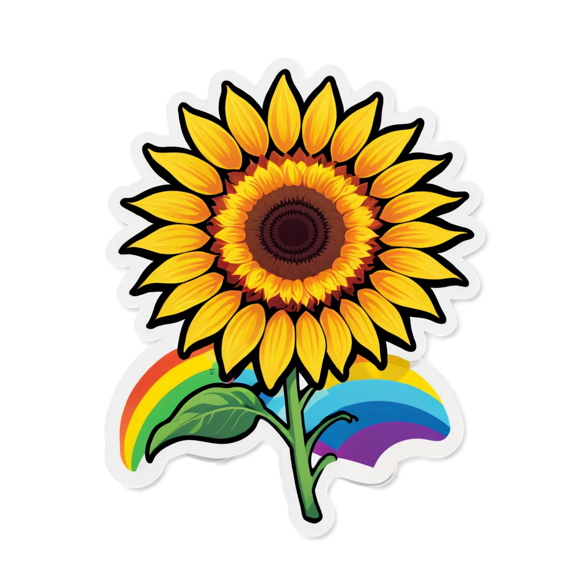 Sunflower with a rainbow, nature sticker, sunflower sticker