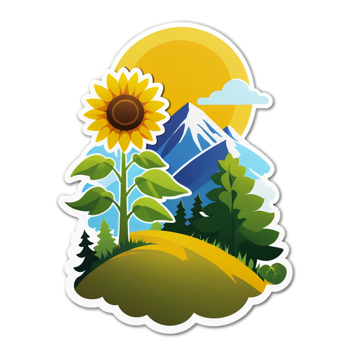 Sunflower on a hill, nature sticker, sunflower sticker