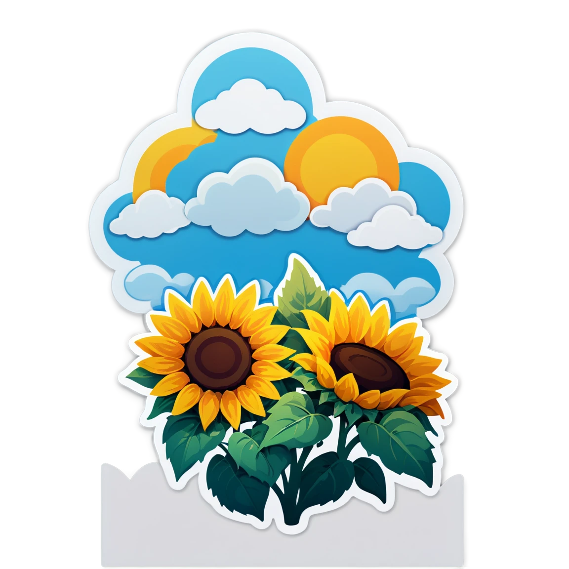 Sunflower with clouds, nature sticker, sunflower sticker