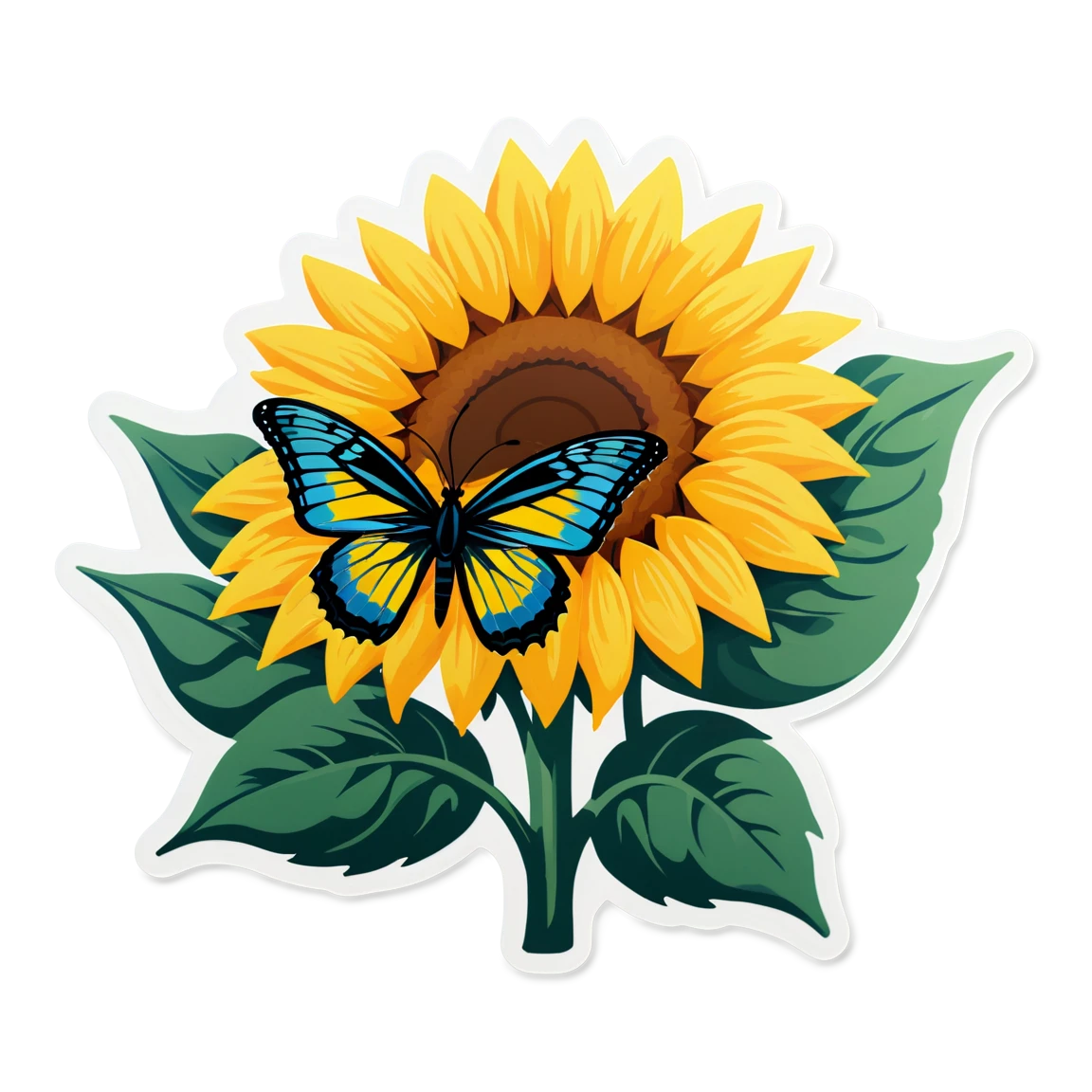 Sunflower with a butterfly, nature sticker, sunflower sticker