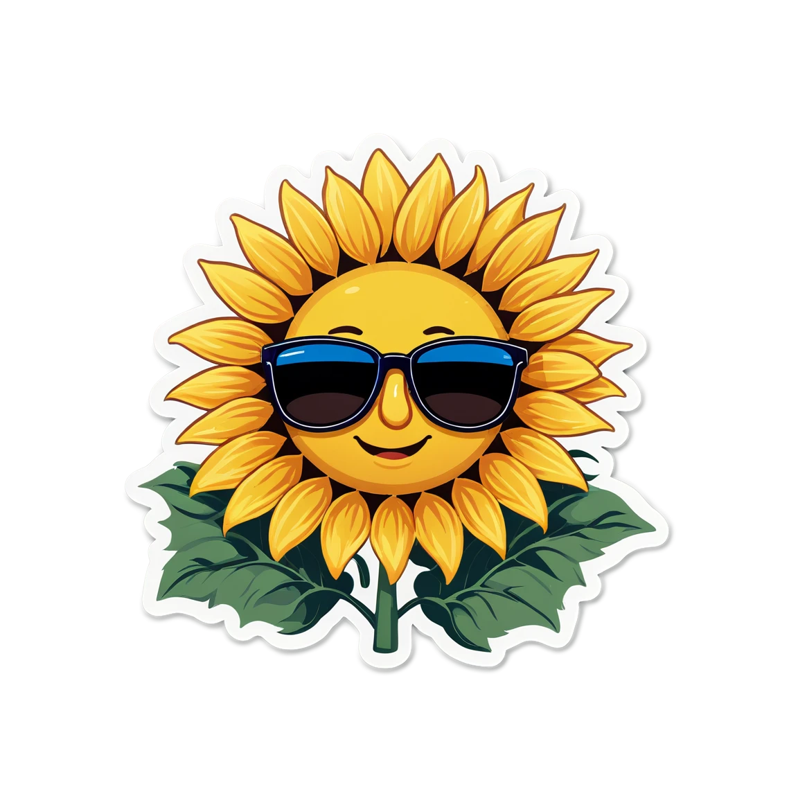 Sunflower wearing sunglasses, nature sticker, sunflower sticker