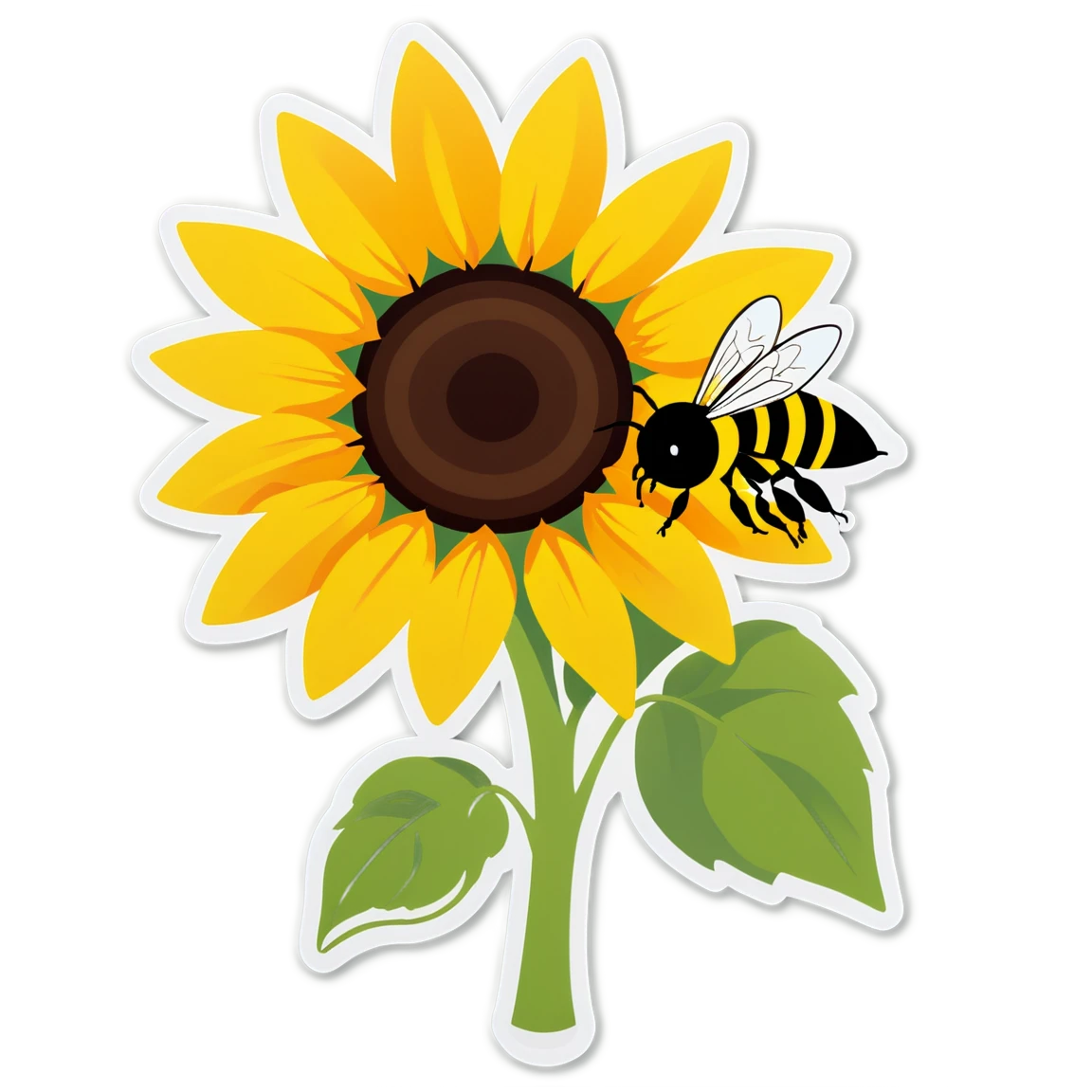 Sunflower with a bee, nature sticker, sunflower sticker