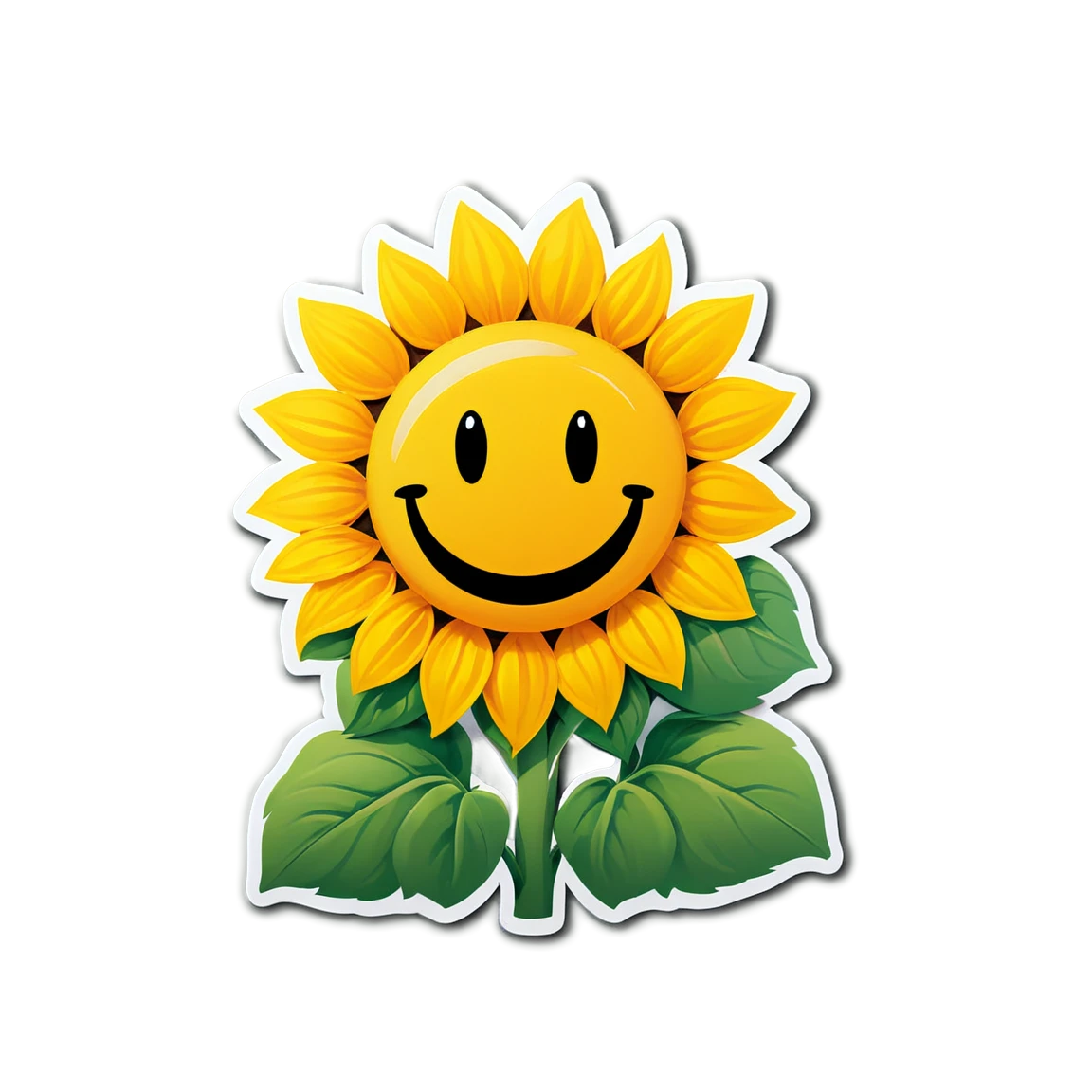 Sunflower with a smiley face, nature sticker, sunflower sticker