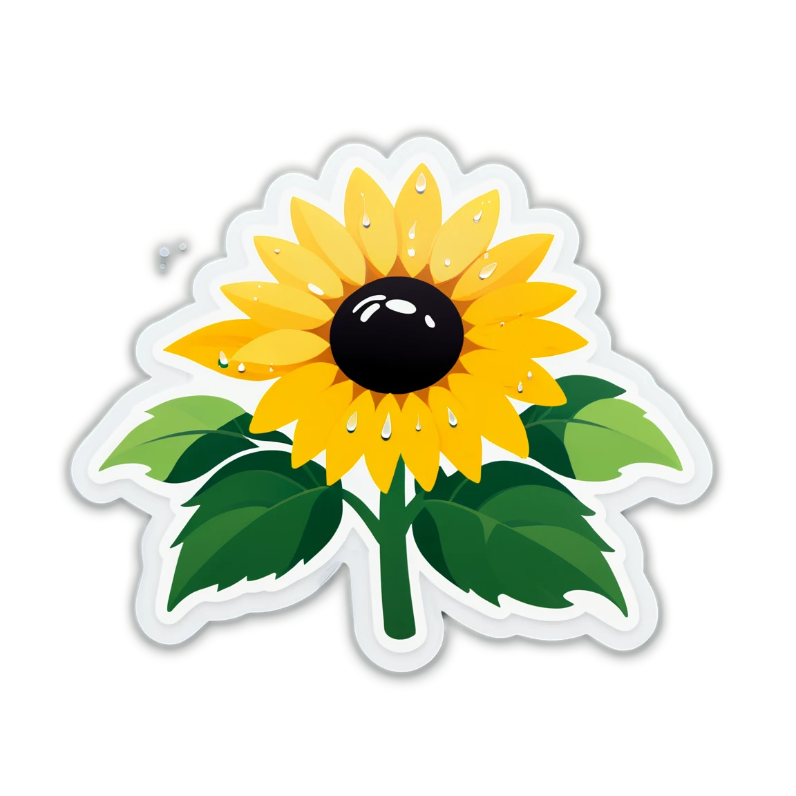 Sunflower with raindrops, nature sticker, sunflower sticker