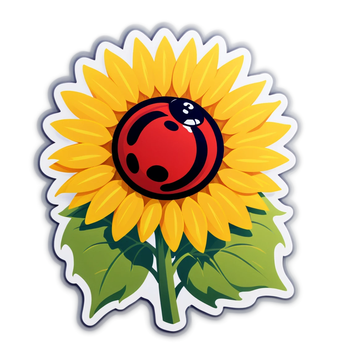 Sunflower with ladybug, nature sticker, sunflower sticker