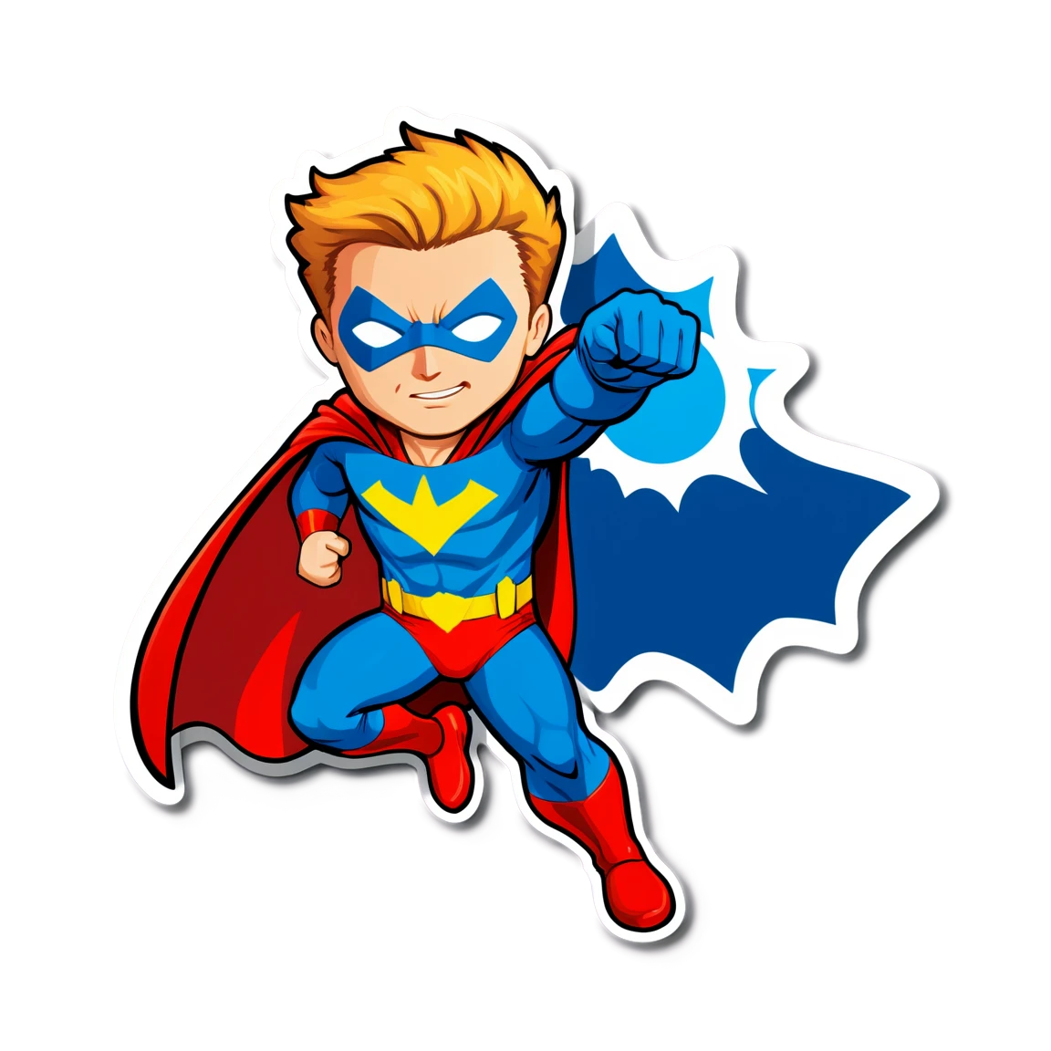 Superhero saving the day, superhero sticker