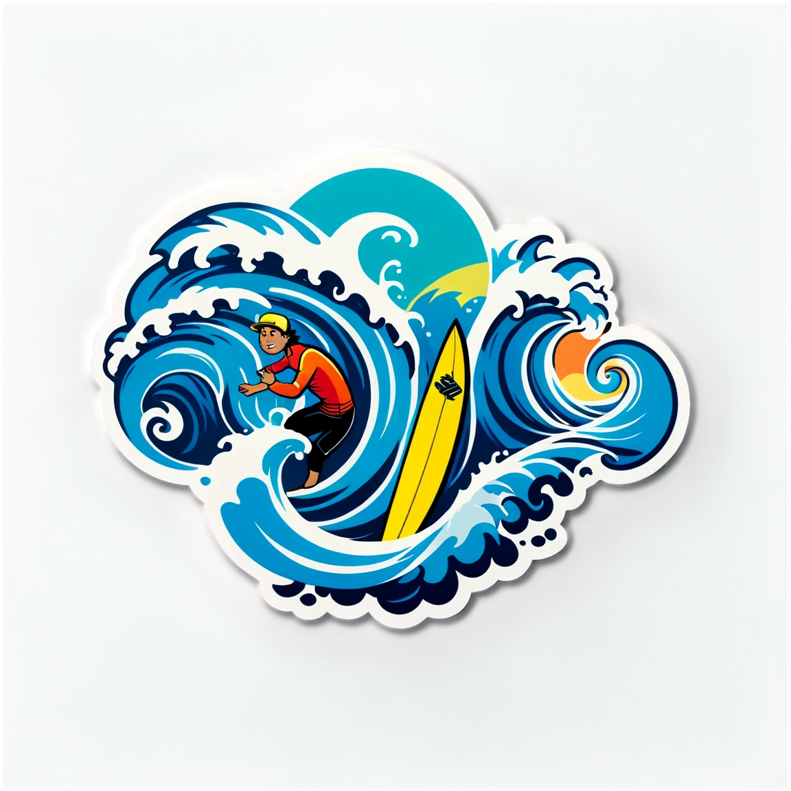 Surf sticker holding surfboard, ocean sticker, surf sticker