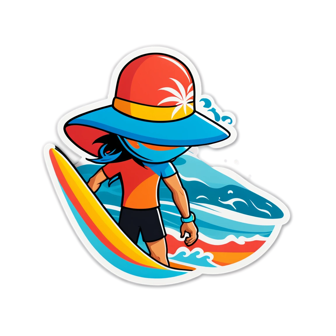 Surf sticker with beach hat, ocean sticker, surf sticker