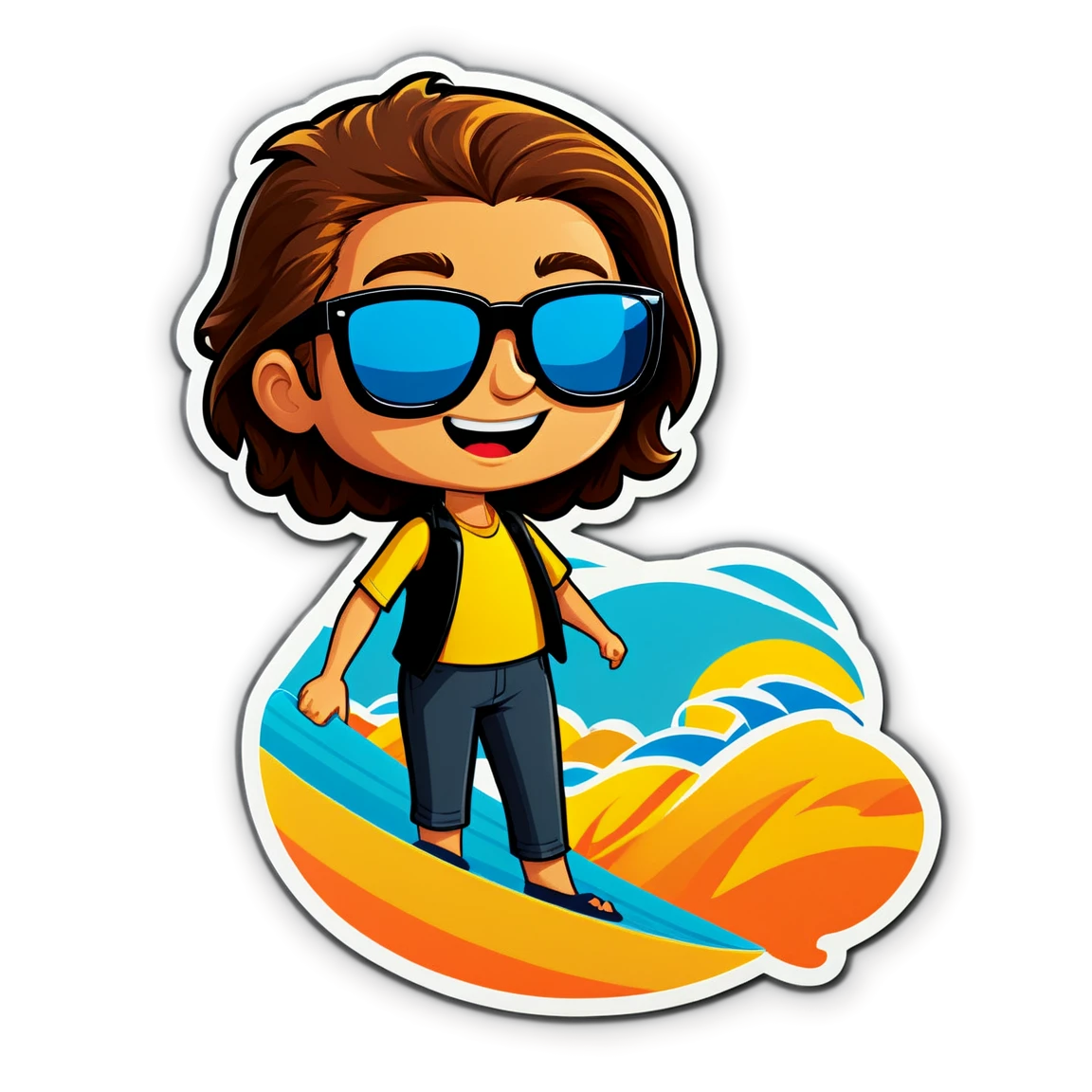 Surf sticker wearing sunglasses, ocean sticker, surf sticker