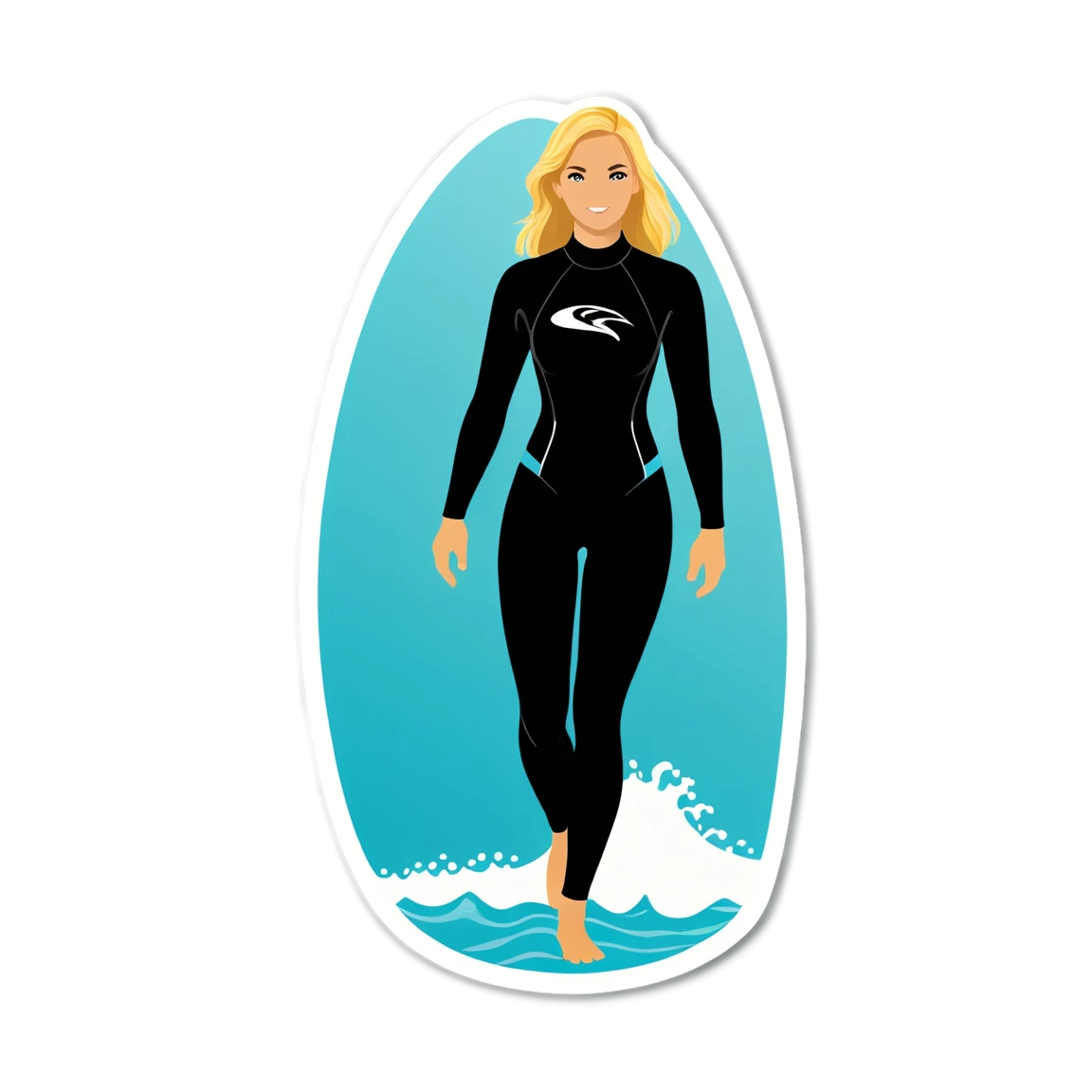 Surf sticker with wetsuit, ocean sticker, surf sticker