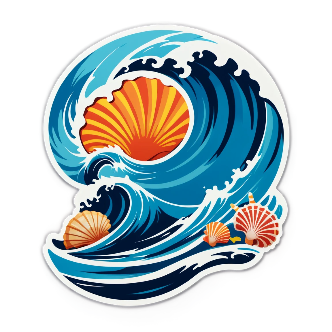 Surf sticker with seashells, ocean sticker, surf sticker